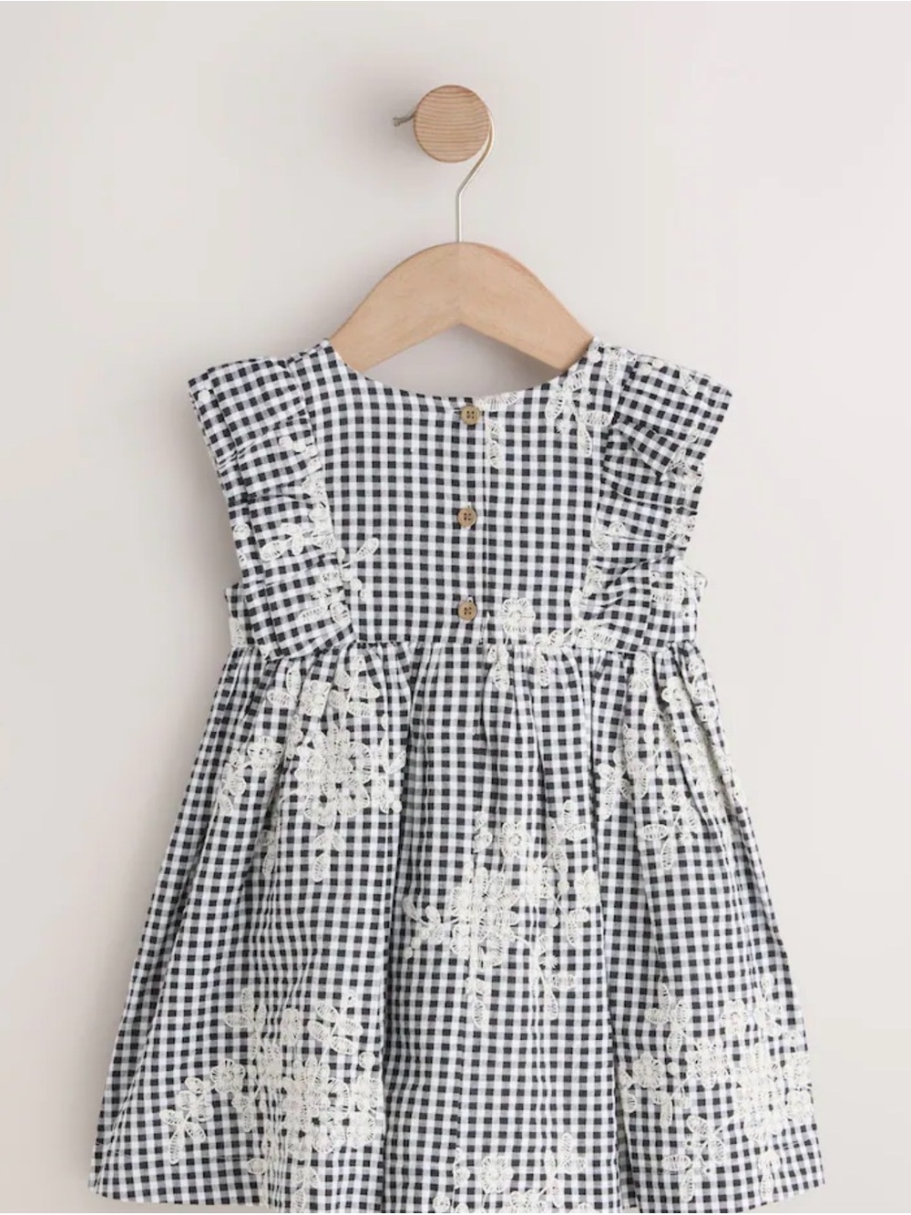 next Black & White Gingham Dress with Cream Lace Appliqué